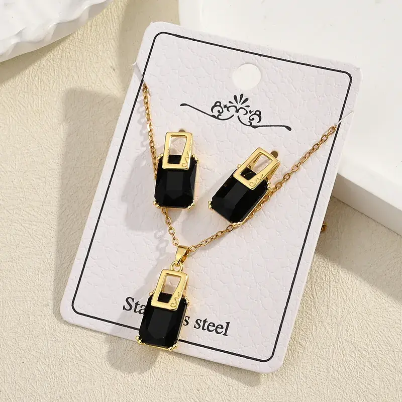 Black Stone Necklace and Earrngs Set - FY0197